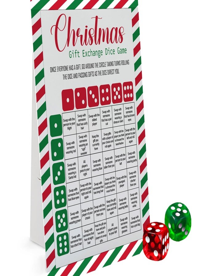 Xenseou Exchange Dice Game, One Instruction Standing Sign with 2 Dice, Christmas Group Party Game, Xmas Gift Swap Game-SDGE01 - Image 1